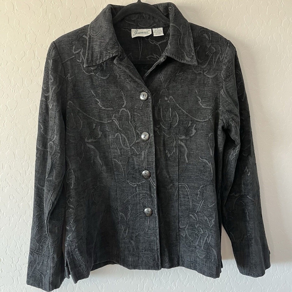 VTG Joanna Blouse Women's Size Medium, Black Long Sleeve Button Up Shoulder Pads - Picture 1 of 9